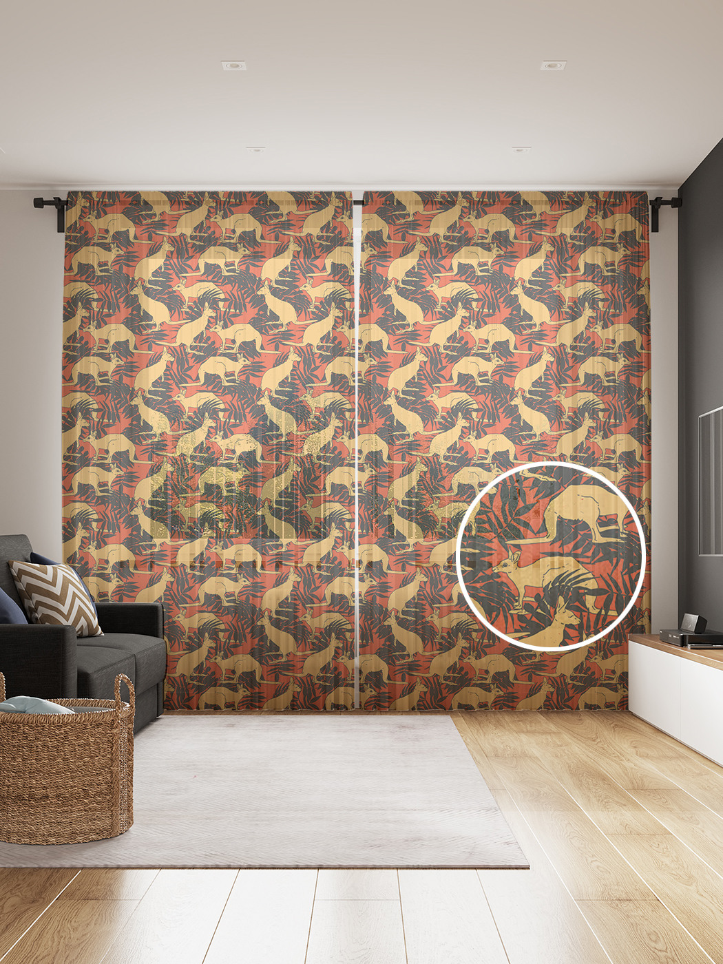 

Фототюль JoyArty "Кенгуру в кустах", 145x265см (2 полотна со шторной лентой + 50 крючков), Кенгуру в кустах