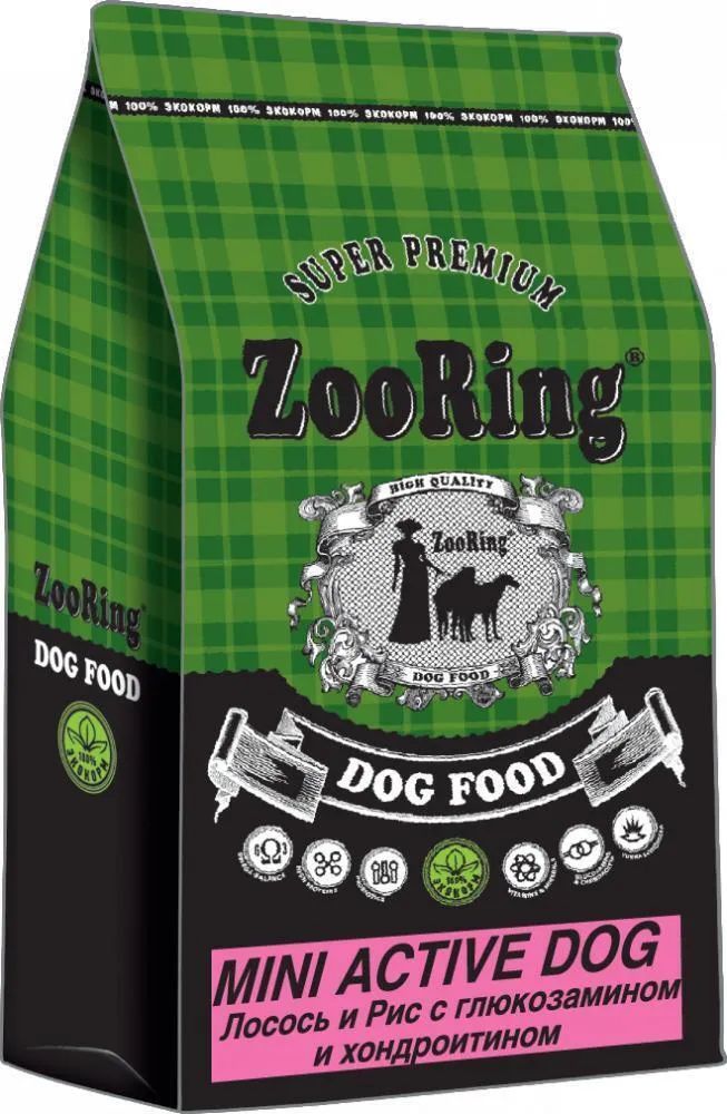 Сухой корм для собак Zooring Mini Active Dog, лосось, рис, глюкозамин, 700 г