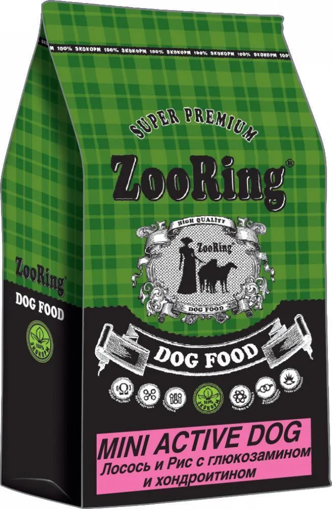 

Сухой корм Zooring Mini Active Dog для собак мелких пород Лосось, рис, глюкозамин 700 гр