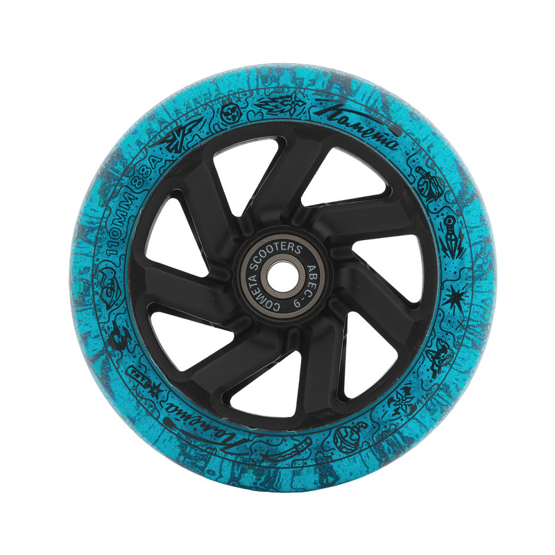 Колесо для трюкового самоката Комета 110мм Вортекс Синий с блёстками / Черный