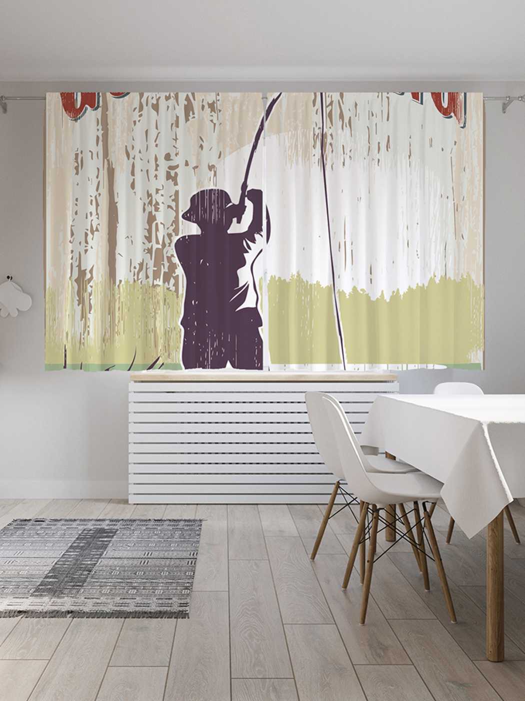 фото Классические шторы joyarty "ушел на рыбалку", серия oxford delux, 2 полотна 145x180 см