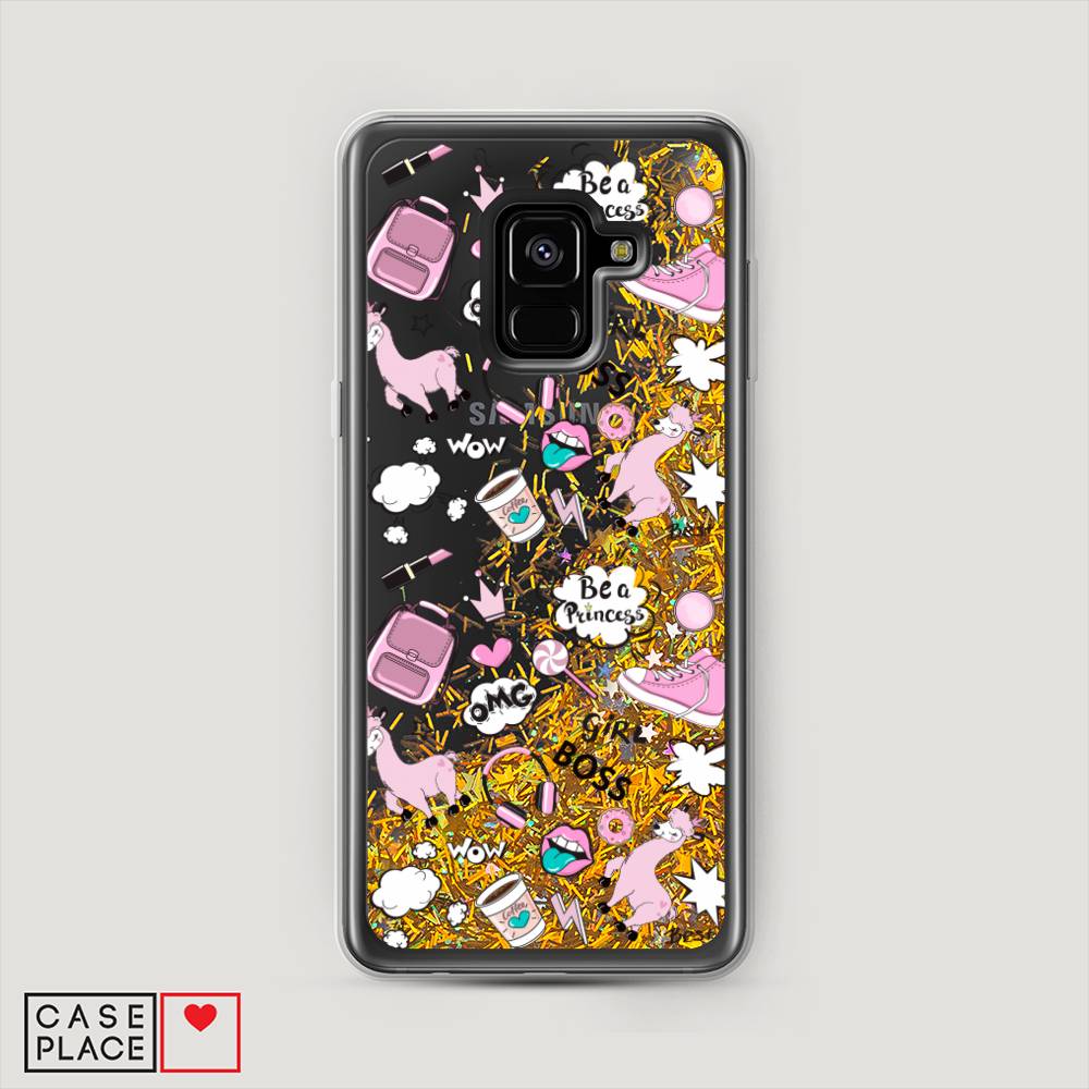 

Жидкий чехол с блестками "Стильная лама" на Samsung Galaxy A8 2018