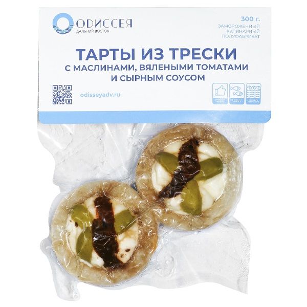 

Тарты Одиссея из трески с маслинами вяленными томатами и сырным соусом замороженные 300 г