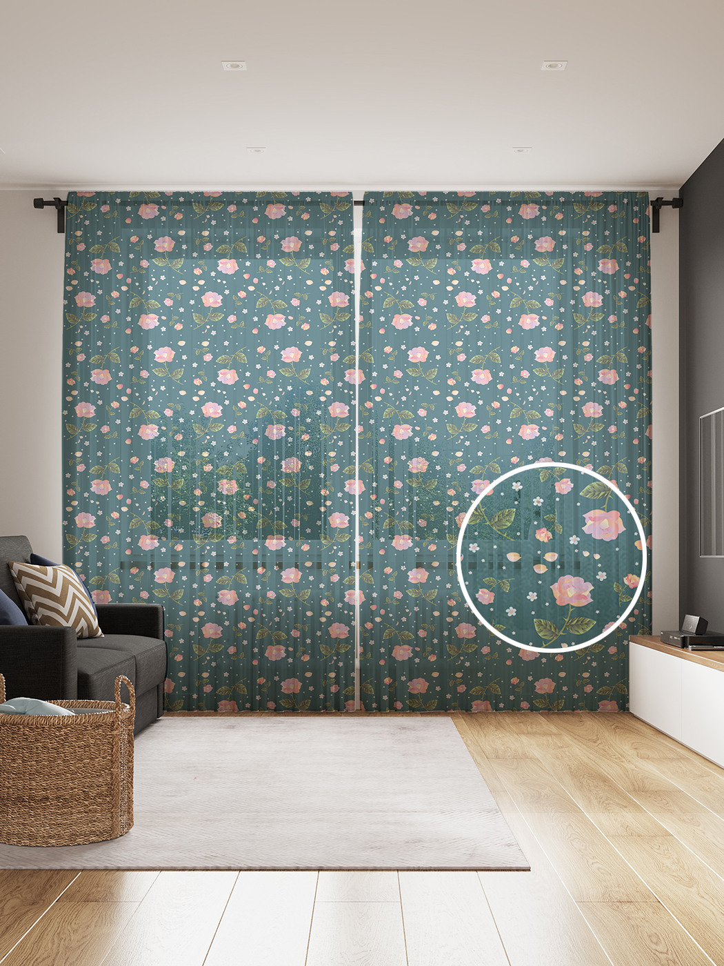 

Фототюль JoyArty "Падающие розы", 145x265см (2 полотна со шторной лентой + 50 крючков), Падающие розы