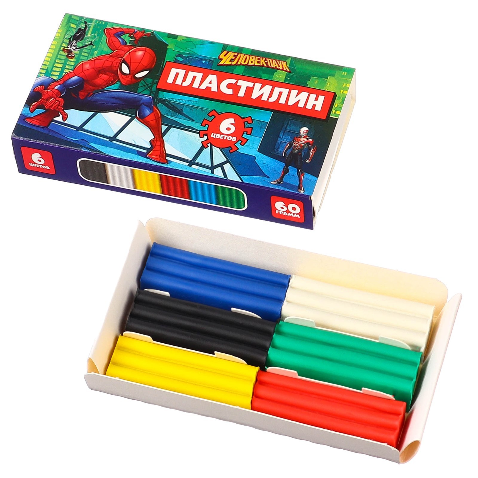 

Пластилин 6 цветов 60 г "Человек паук", Разноцветный