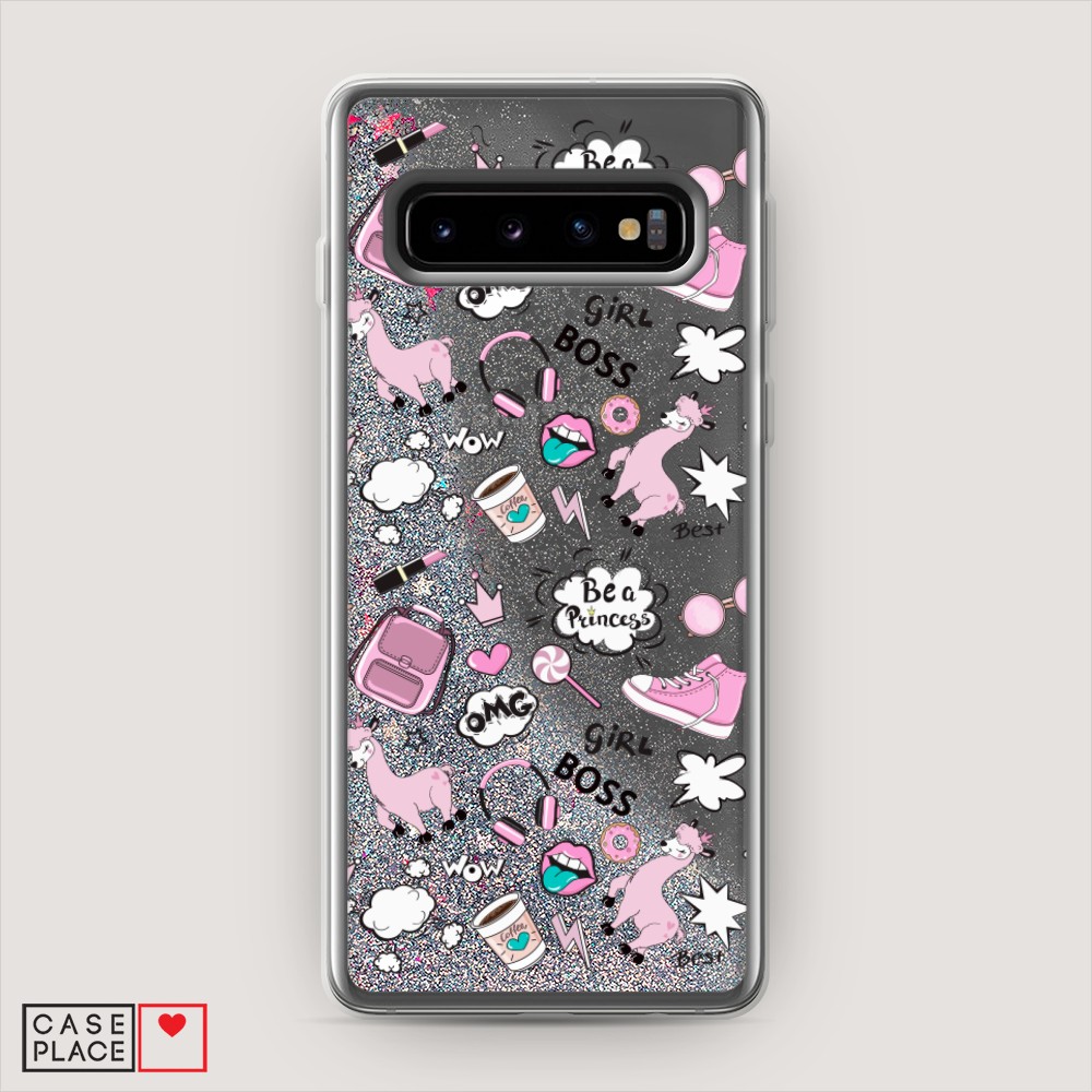 

Жидкий чехол с блестками "Стильная лама" на Samsung Galaxy S10, 27091-1