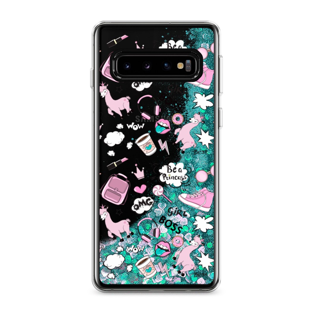 

Жидкий чехол с блестками "Стильная лама" на Samsung Galaxy S10, 27095-1