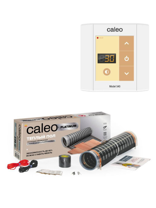 Комплект теплого пола Caleo Platinum 50/230-0,5-3,0  с терморегулятором Caleo 540, 4 кВт терморегулятор для теплого пола caleo c732 цифровой серебристый