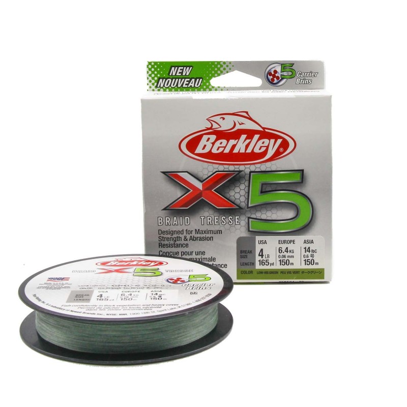 Шнур плетеный BERKLEY X5 150м темнозеленый 0,12мм 12,1кг