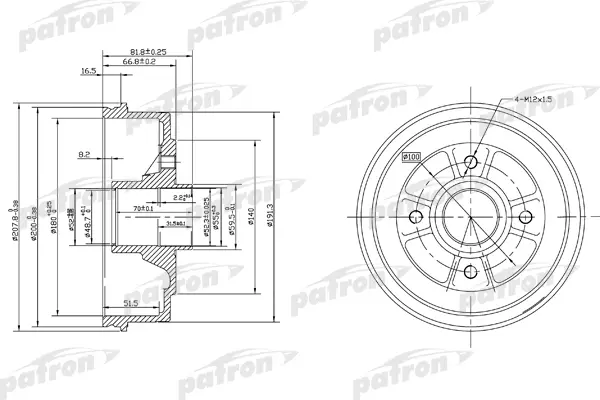 PATRON Барабан тормозной PATRON PDR1146 комплект 2 шт