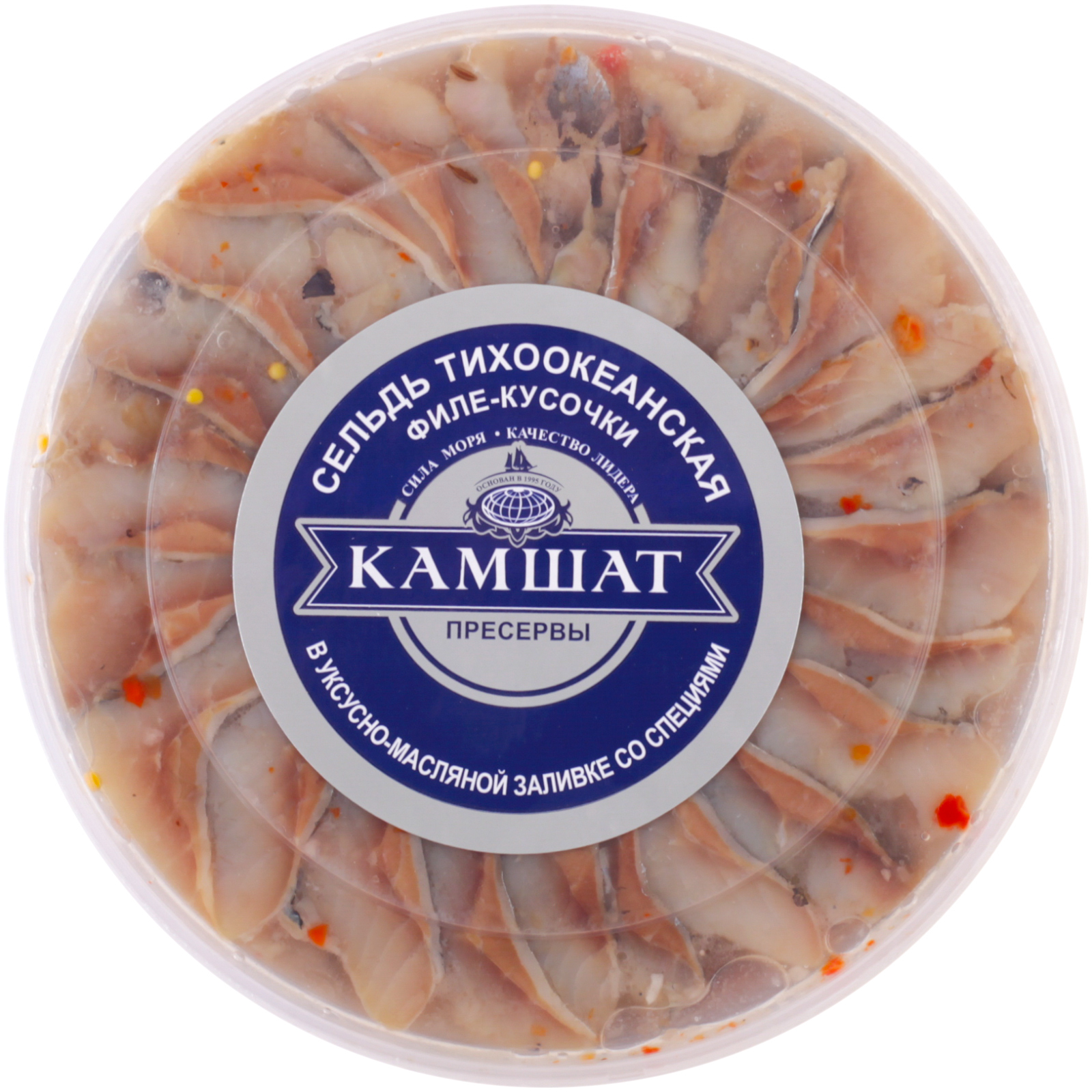 

Сельдь Камшат слабосоленая в уксусно-масляной заливке филе кусочки 180 г