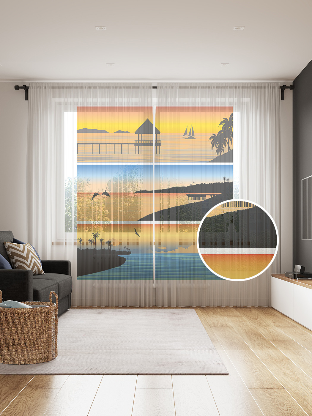 

Фототюль JoyArty "Триптих курортного отдыха", 145x265см, 2 полотна, лента, 50 крючков, Триптих курортного отдыха