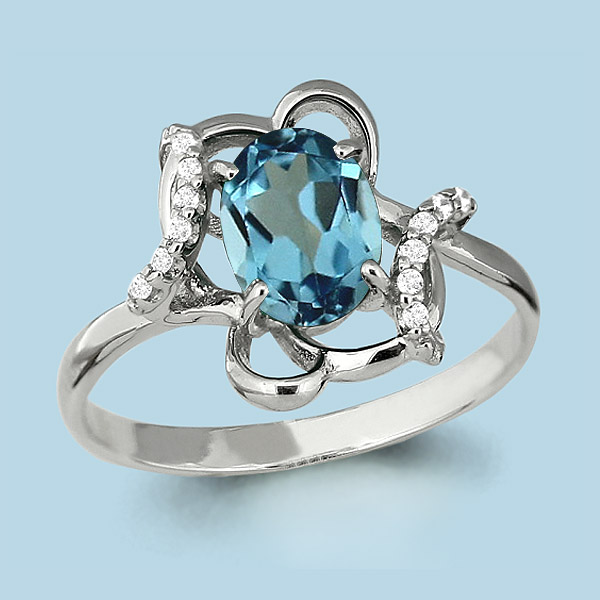 

Кольцо из серебра с топазом/фианитом р. Aquamarine 6553005А, 6553005А_925_р