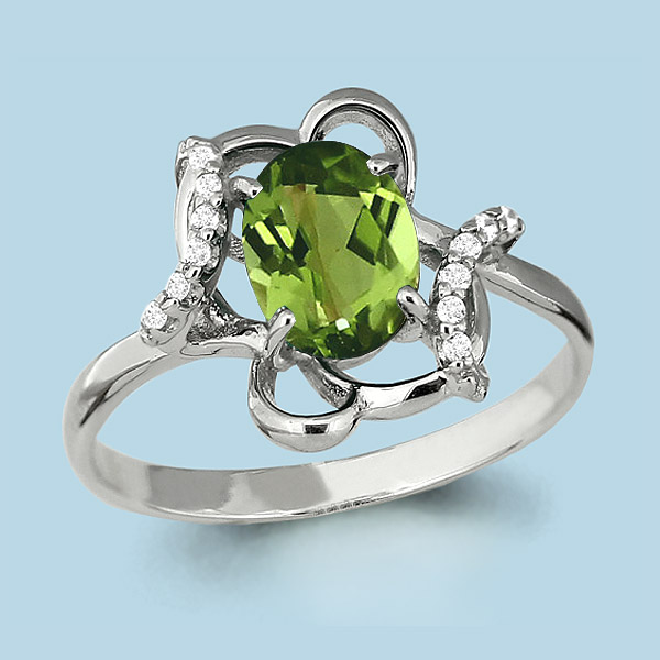 

Кольцо из серебра с хризолитом/фианитом р. Aquamarine 6553007А, 6553007А_925_р