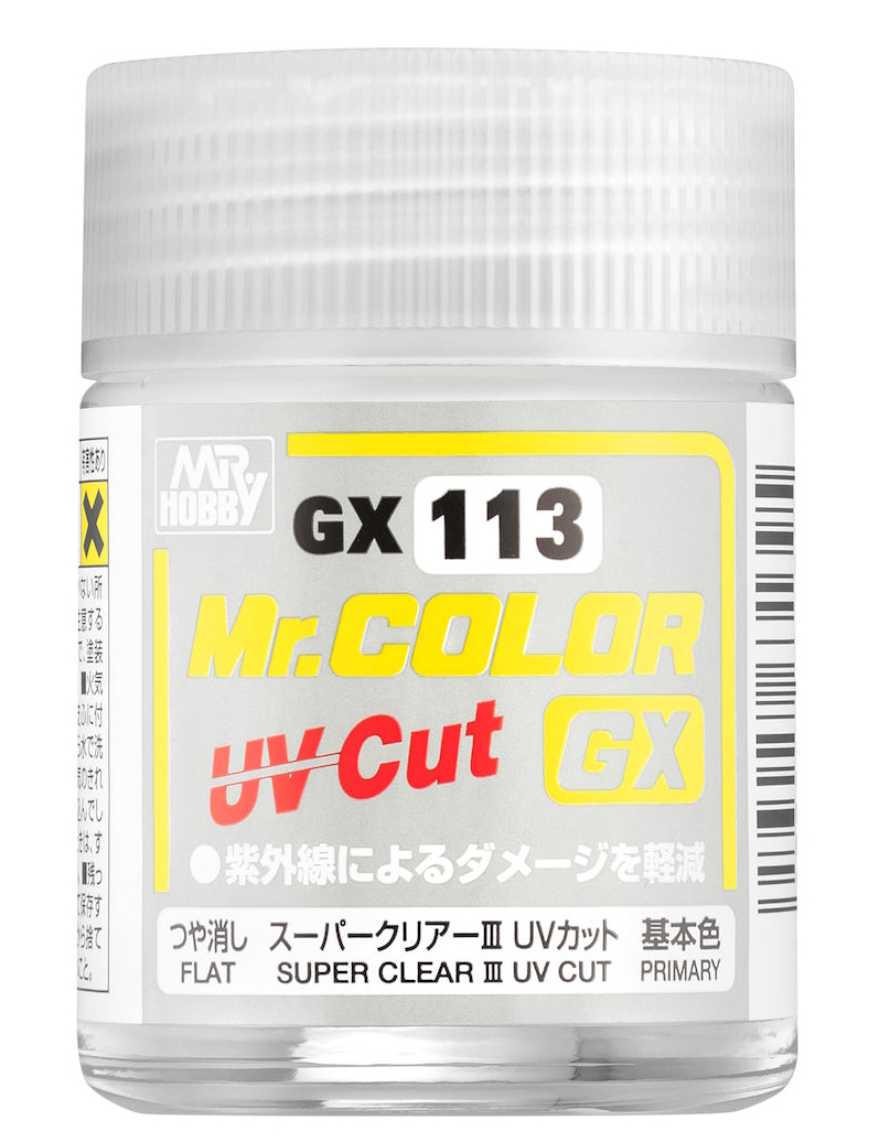 

Лак Mr.Hobby, Super Clear Flat UV Cut Primary GX113, матовый, не пропускает УФ-лучи,18 мл, Прозрачный