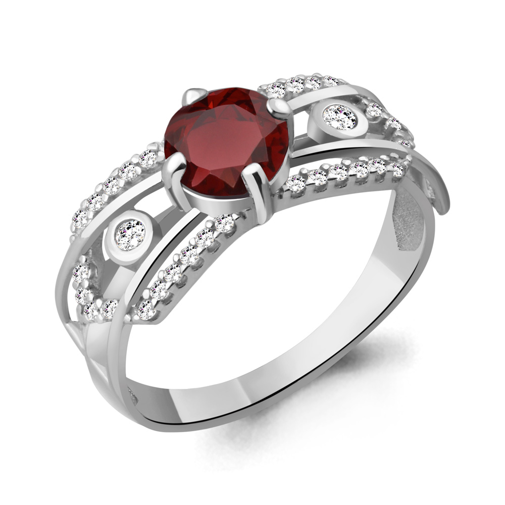 

Кольцо из серебра с гранатом р. 18,5 Aquamarine 6557003А_925_р, 6557003А_925_р