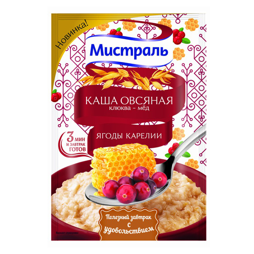

Каша Мистраль Ягоды Карелии овсяная клюква-мед 40 г