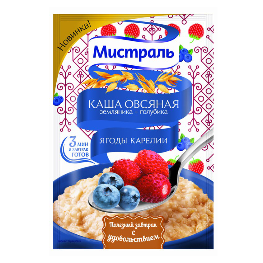 

Каша Мистраль Ягоды Карелии овсяная земляника-голубика 40 г
