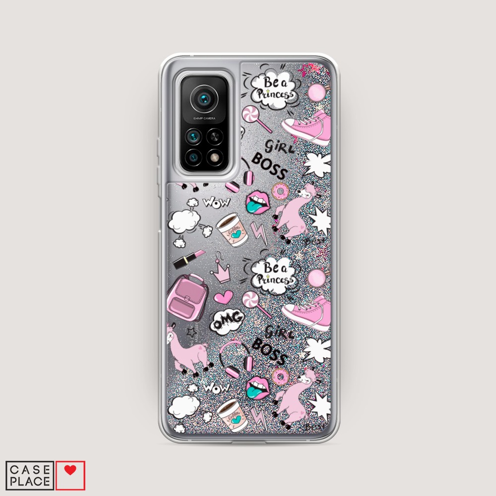 

Жидкий чехол с блестками "Стильная лама" на Xiaomi Mi 10T