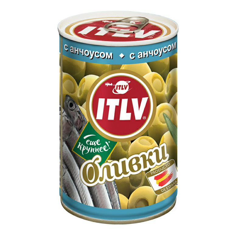 

Оливки ITLV зеленые без косточки с анчоусом 314 г