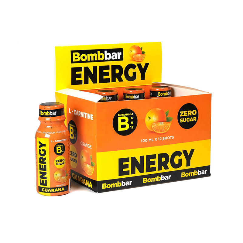 BOMBBAR ENERGY L-Carnitine-Guarana, 12 шт, вкус: апельсин