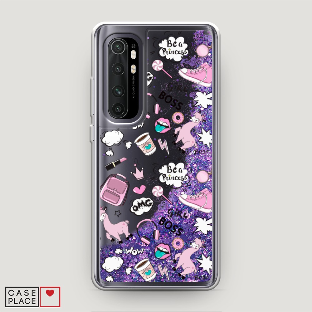 

Жидкий чехол с блестками "Стильная лама" на Xiaomi Mi Note 10 lite, 38492-1