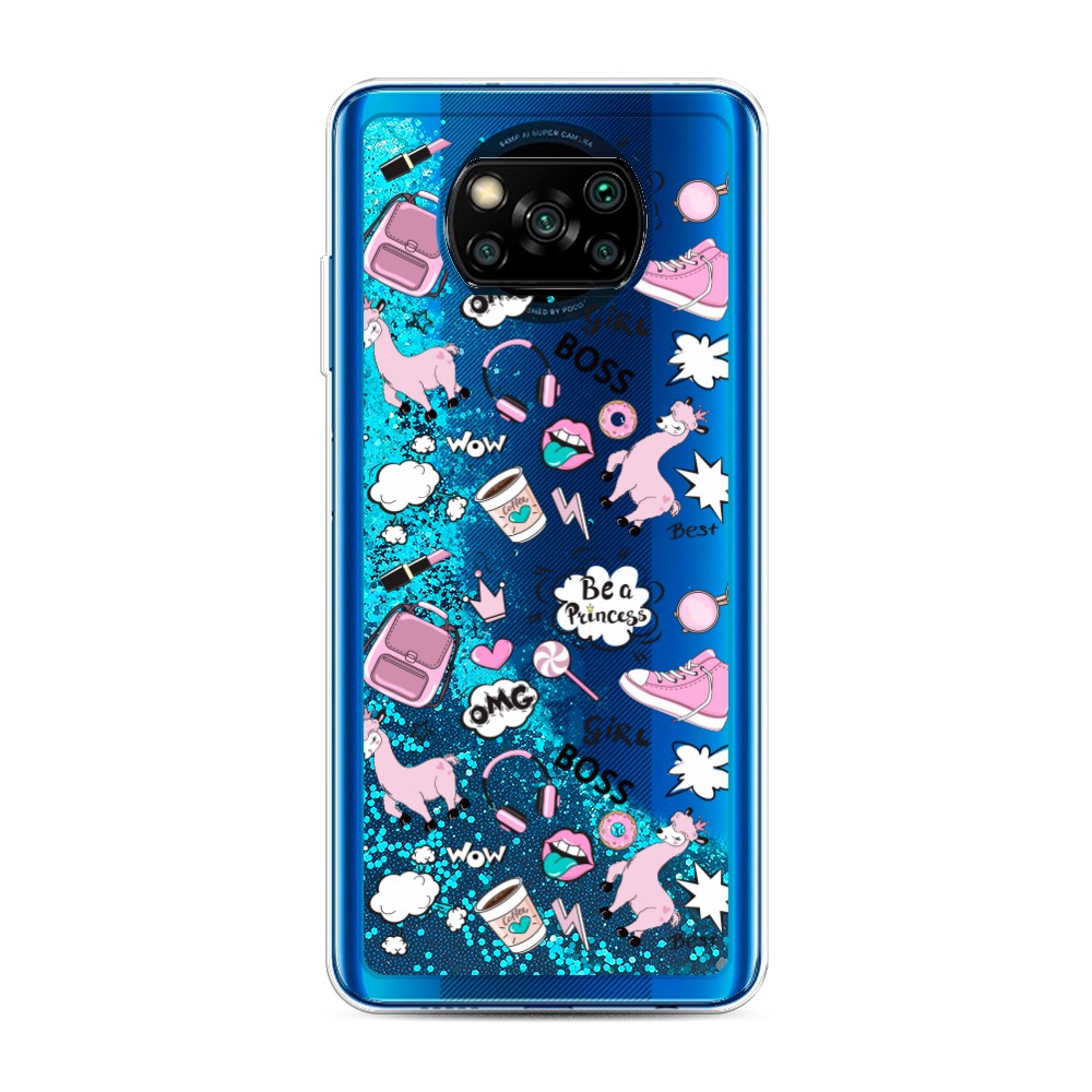 

Жидкий чехол с блестками "Стильная лама" на Xiaomi Poco X3 NFC, 39293-1