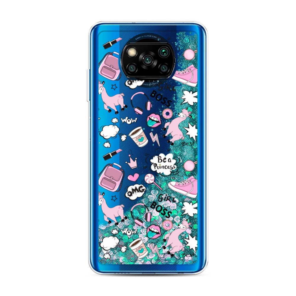 

Жидкий чехол с блестками "Стильная лама" на Xiaomi Poco X3 NFC, 39295-1