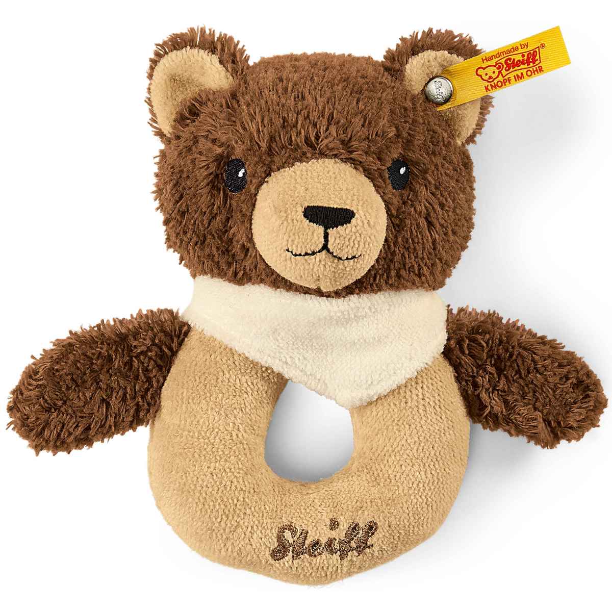Мягкая игрушка Steiff Basti Bear Grip Toy Штайф погремушка-колечко Мишка Басти бежево-кор
