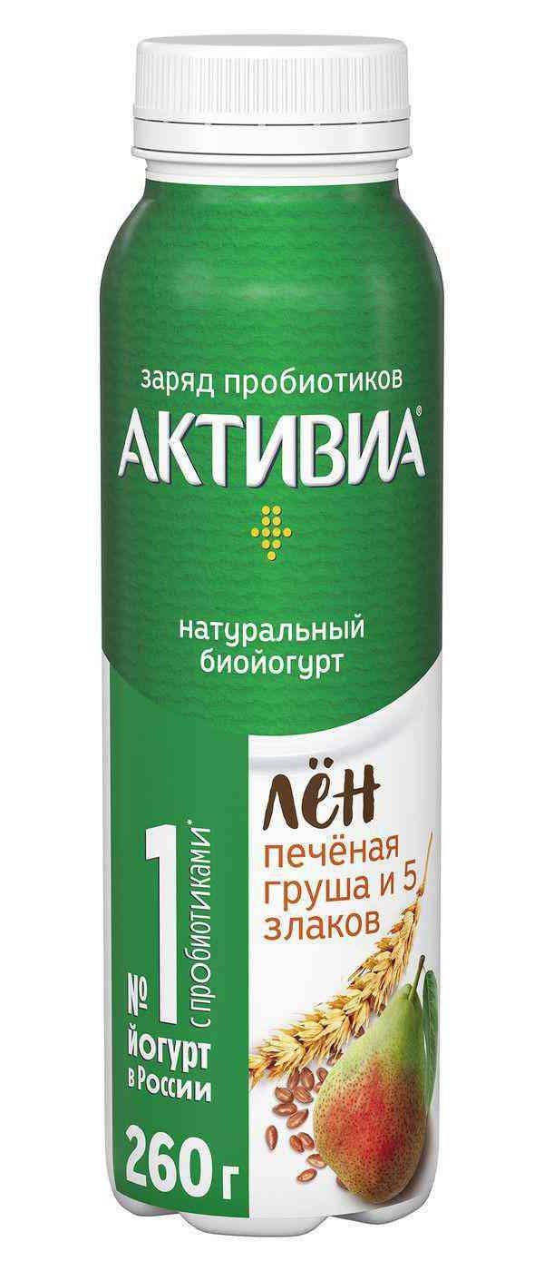 фото Биойогурт питьевой активиа печеная груша-злаки-семена льна 1,6% 260 г