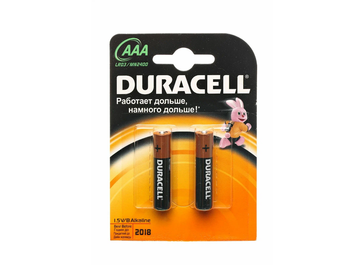 

Батарейка DURACELL Alkaline, 1.5В, ААА (LR03) 2 штуки в блистере, 2708