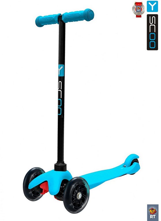 

Самокат Y-SCOO mini A-5 Shine цв. blue со светящими колесами, Голубой;черный