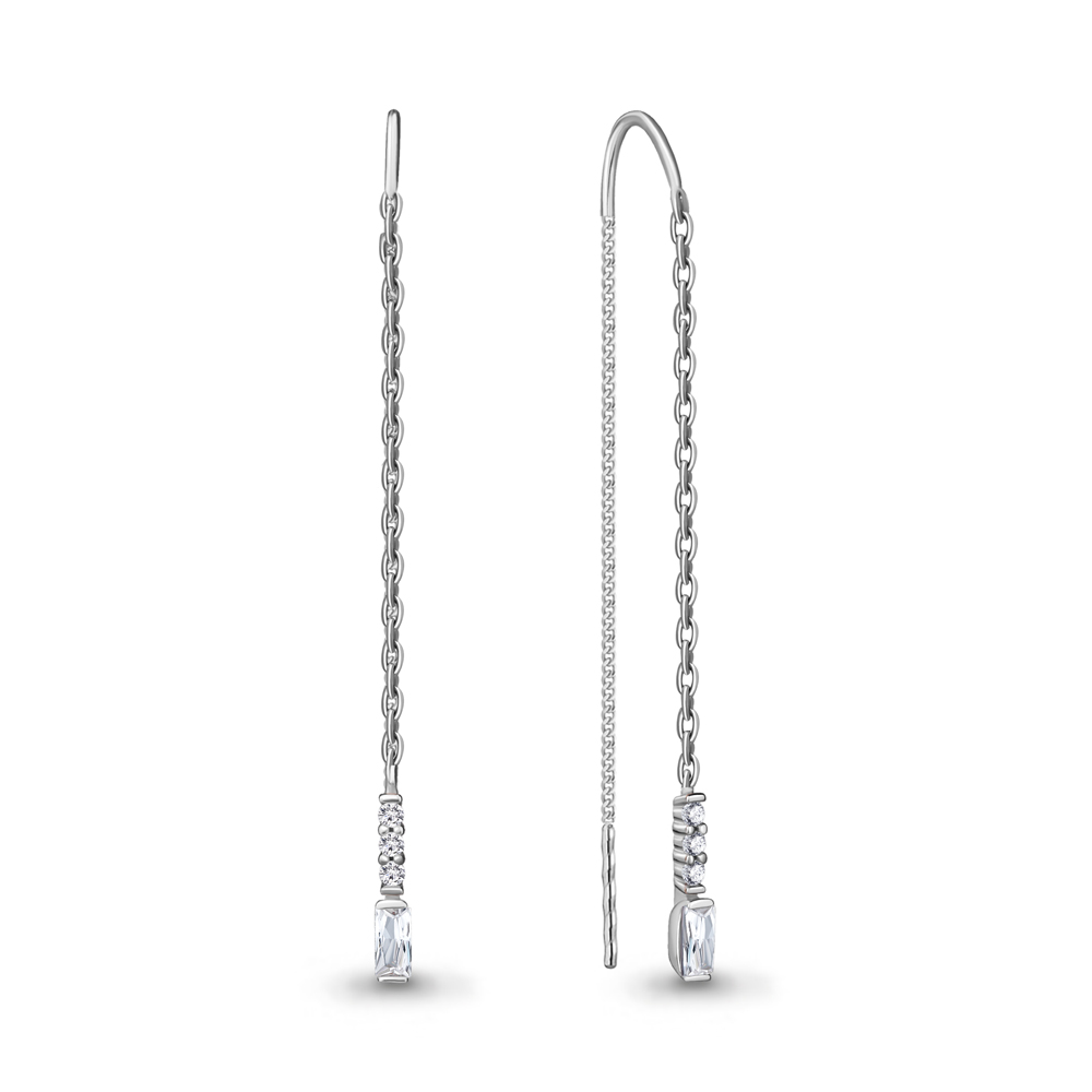 

Серьги продевки из серебра с фианитом Aquamarine 48274А_925_р, 48274А_925_р