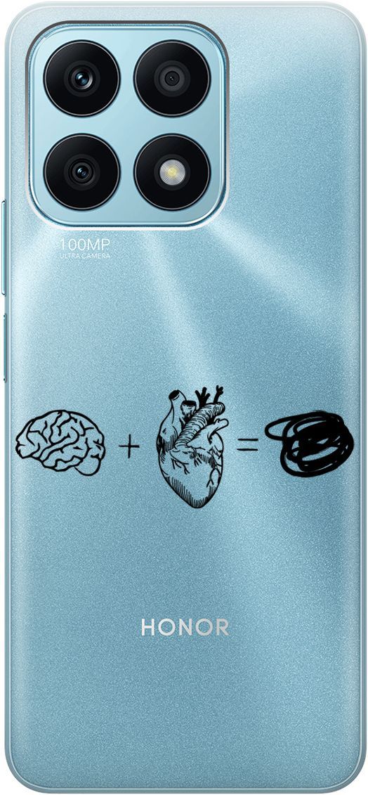 

Силиконовый чехол на Honor X8a с 3D принтом "Brain Plus Heart" прозрачный, Прозрачный;черный, 158892