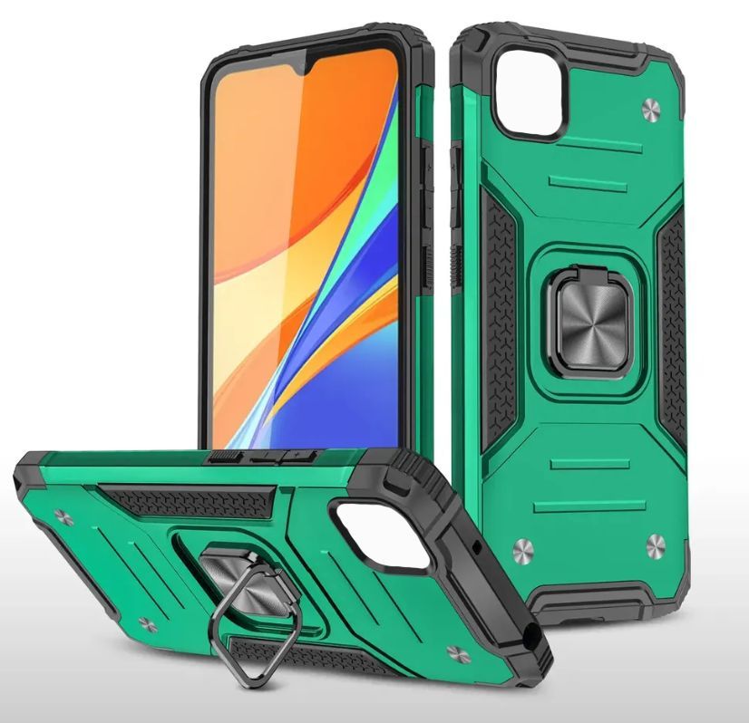 

Противоударный чехол для Realme С11 (2020) зеленый с кольцом подставкой, Черный