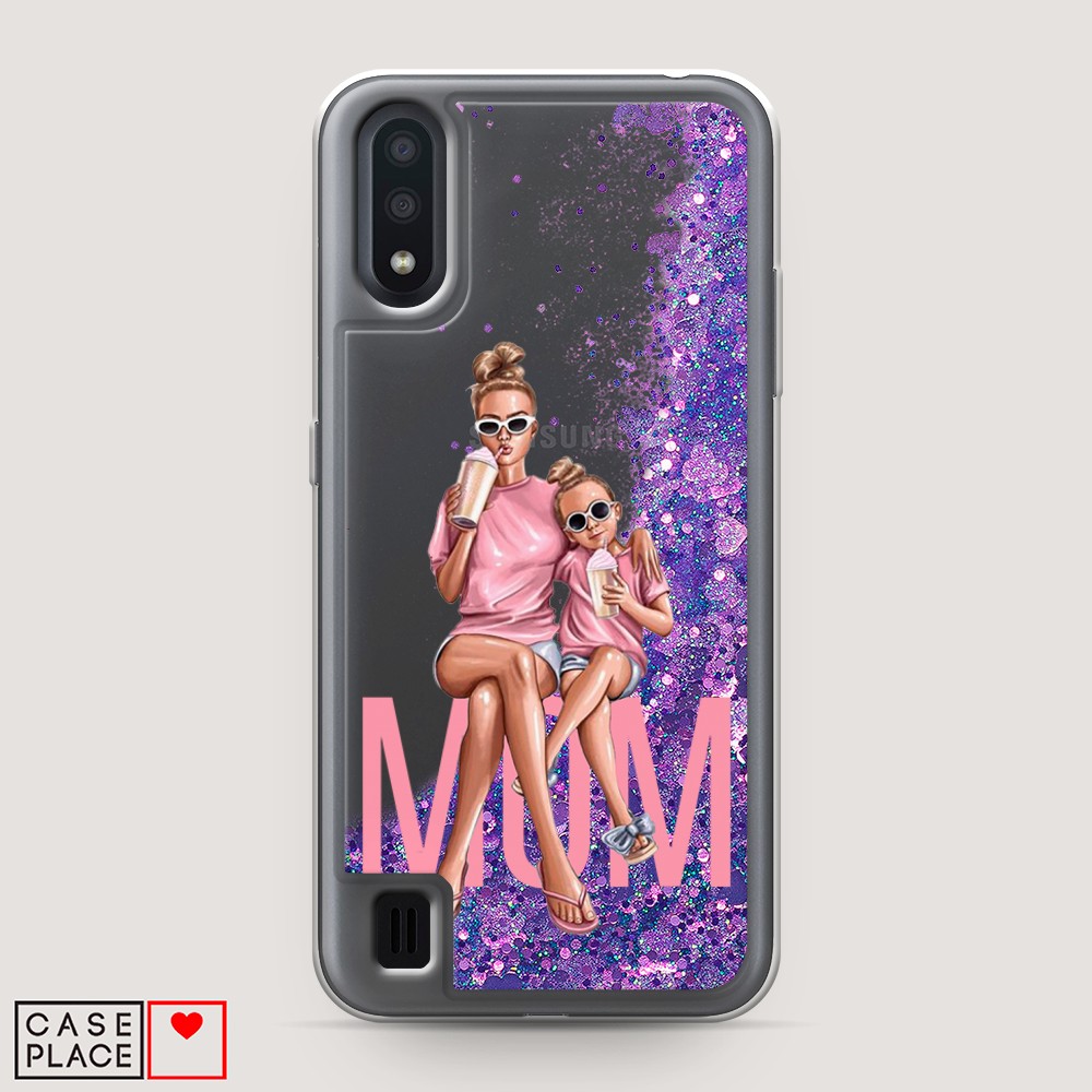 

Жидкий чехол с блестками "Lovely mom" на Samsung Galaxy A01, 29592-1
