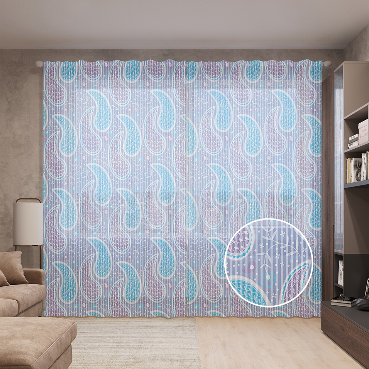 

Тюль вуаль на шторной ленте с принтом JoyArty "Чешуйчатые пейсли", 310х265 см, Чешуйчатые пейсли