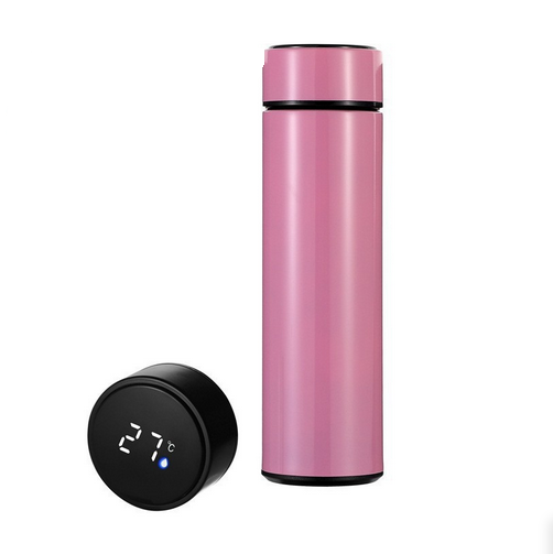 Умный термос DeU’s Smart Cup,с lCD дисплеем температуры,термобутылка, 500мл,сталь розовый