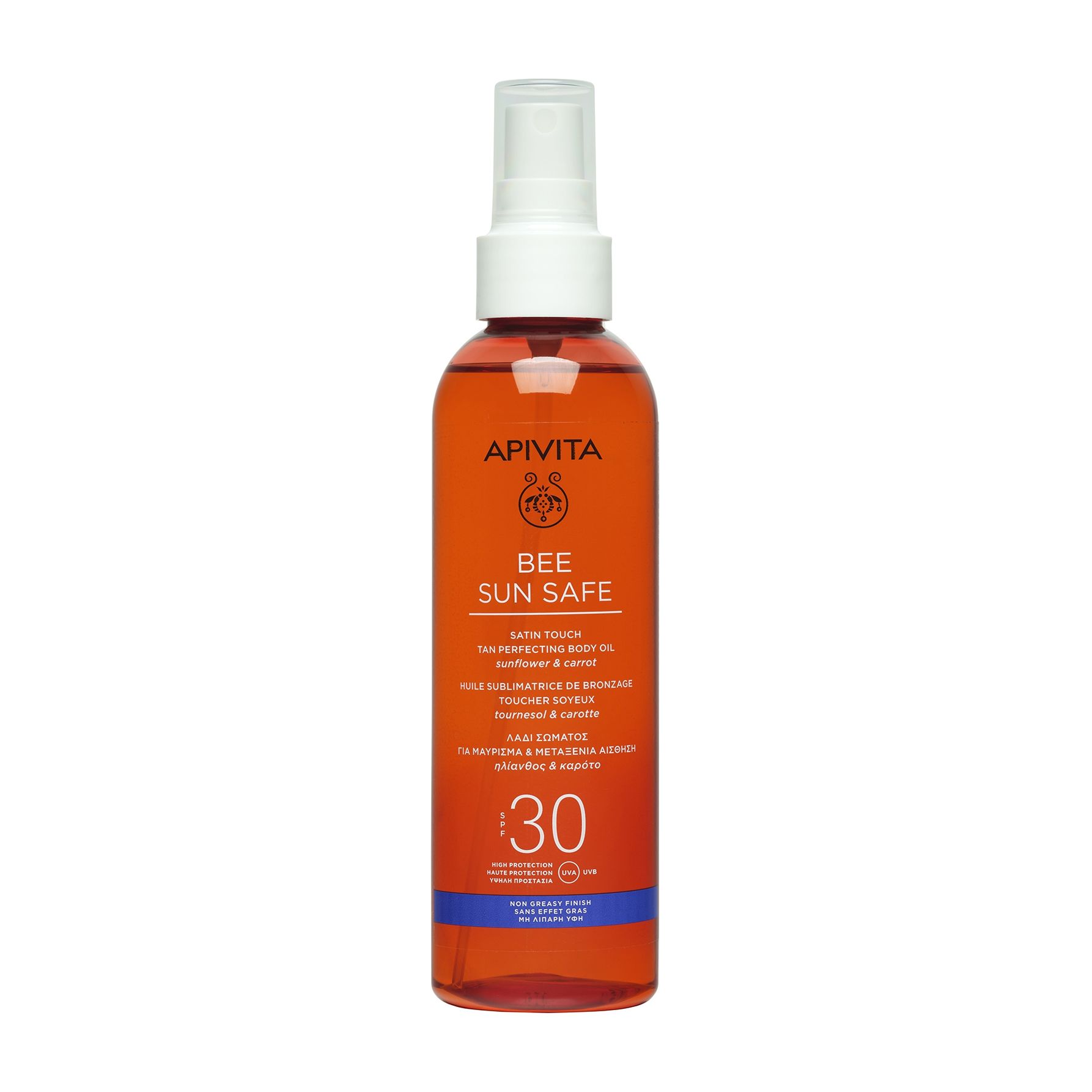 Шелковистое масло для тела Apivita Bee Sun Safe Satin Touch Tan Perfecting Body Oil SPF 30