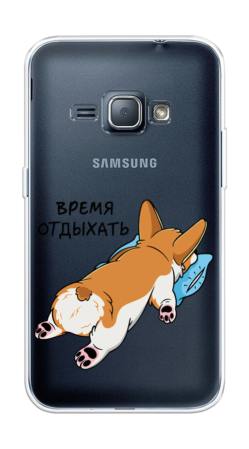 

Чехол на Samsung Galaxy J1 2016 "Корги отдыхает", Черный;коричневый;голубой, 22150-1