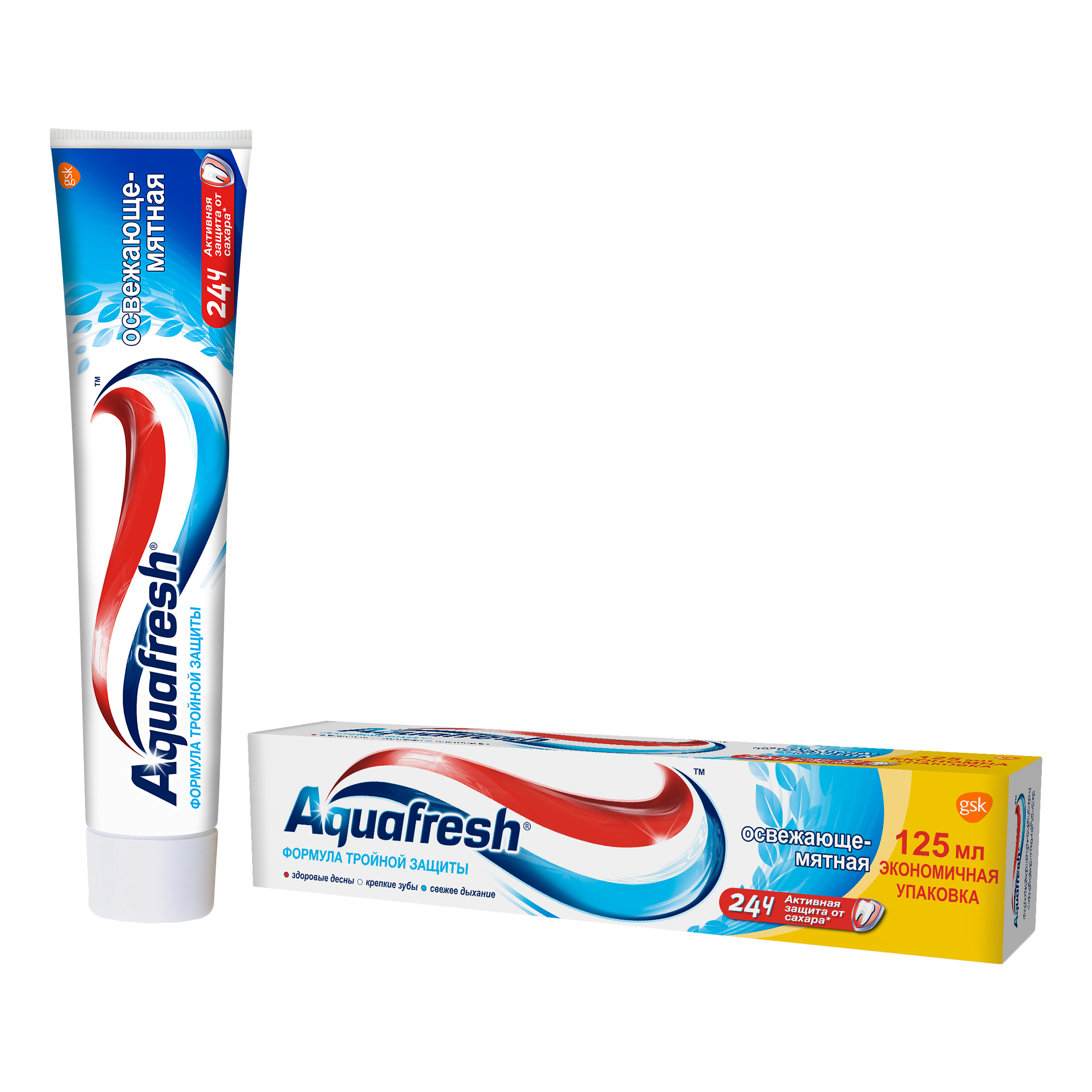 

Зубная паста Aquafresh Тройная защита Освежающе-мятная, 125 мл, освежающе-мятная