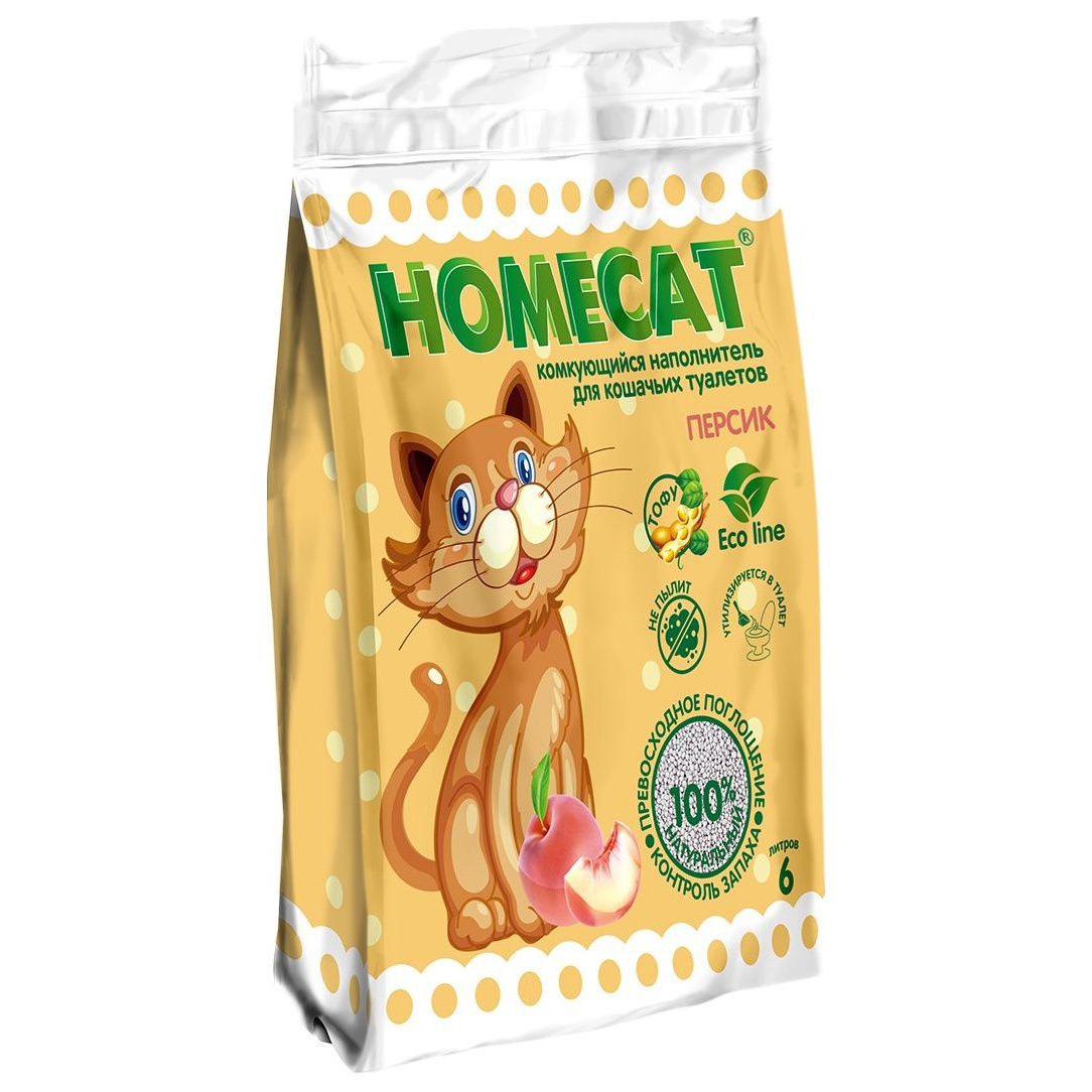фото Комкующийся наполнитель для кошек homecat эколайн соевый, персик, 2.54 кг, 6 л
