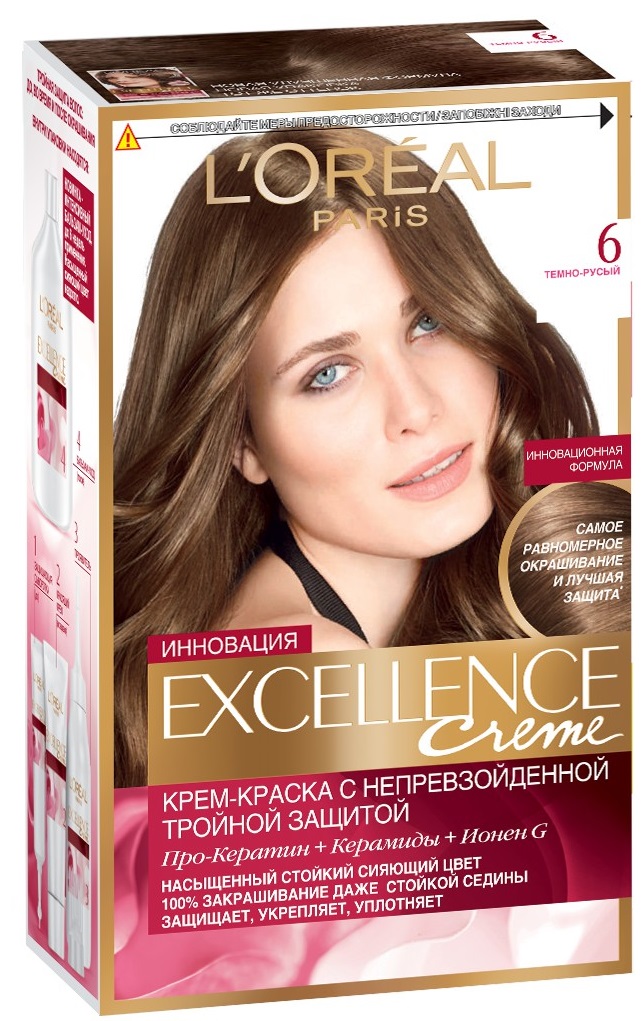 фото Краска для волос l'oreal paris excellence, оттенок 6 темно-русый