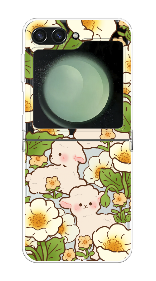 

Чехол на Samsung Galaxy Z Flip 6 "Овечки в цветах", Зеленый;бежевый, 2109750-1