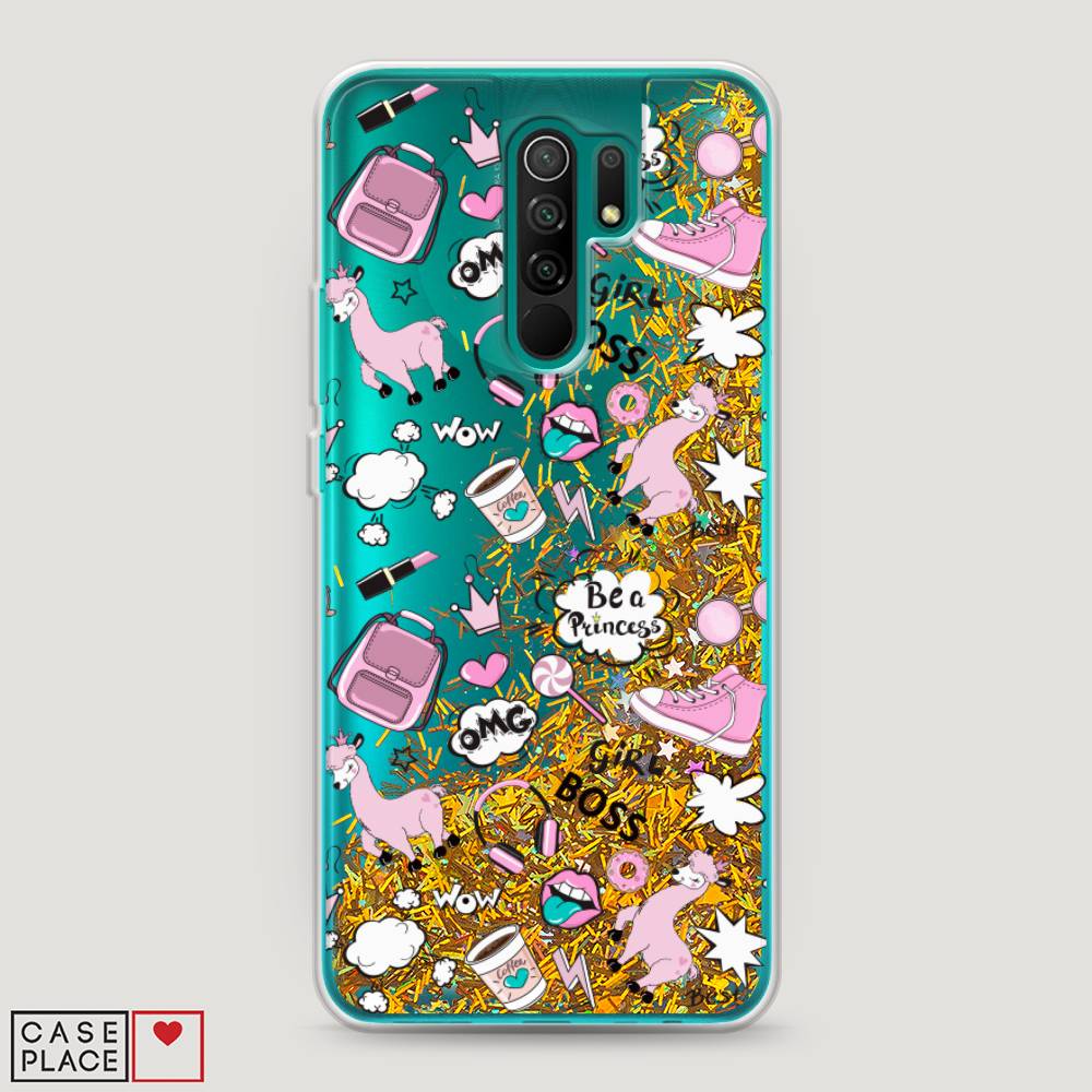 

Жидкий чехол с блестками "Стильная лама" на Xiaomi Redmi 9, 38390-1
