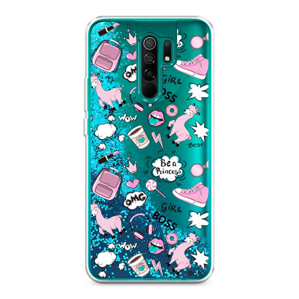 

Жидкий чехол с блестками "Стильная лама" на Xiaomi Redmi 9, 38393-1