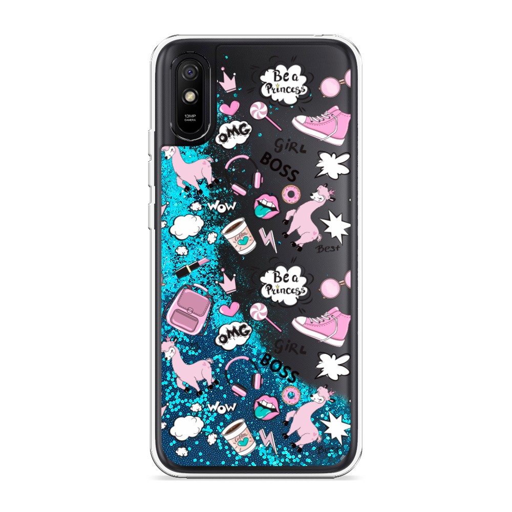 

Жидкий чехол с блестками "Стильная лама" на Xiaomi Redmi 9A, 38993-1