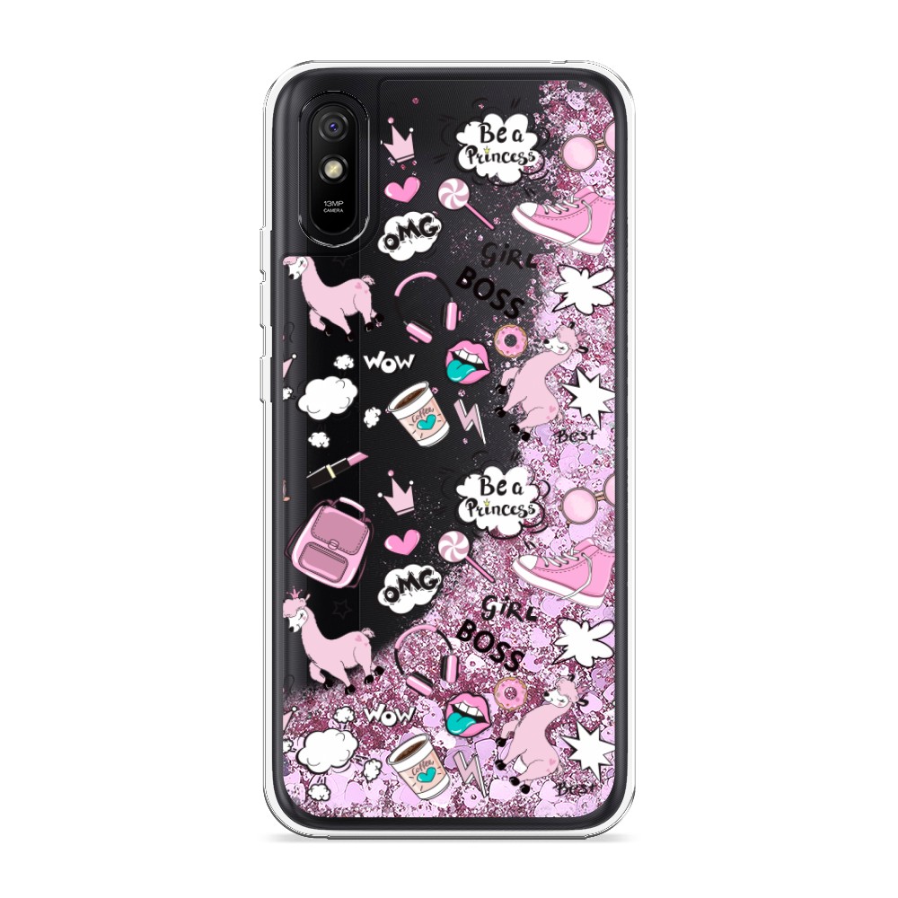 

Жидкий чехол с блестками "Стильная лама" на Xiaomi Redmi 9A, 38994-1