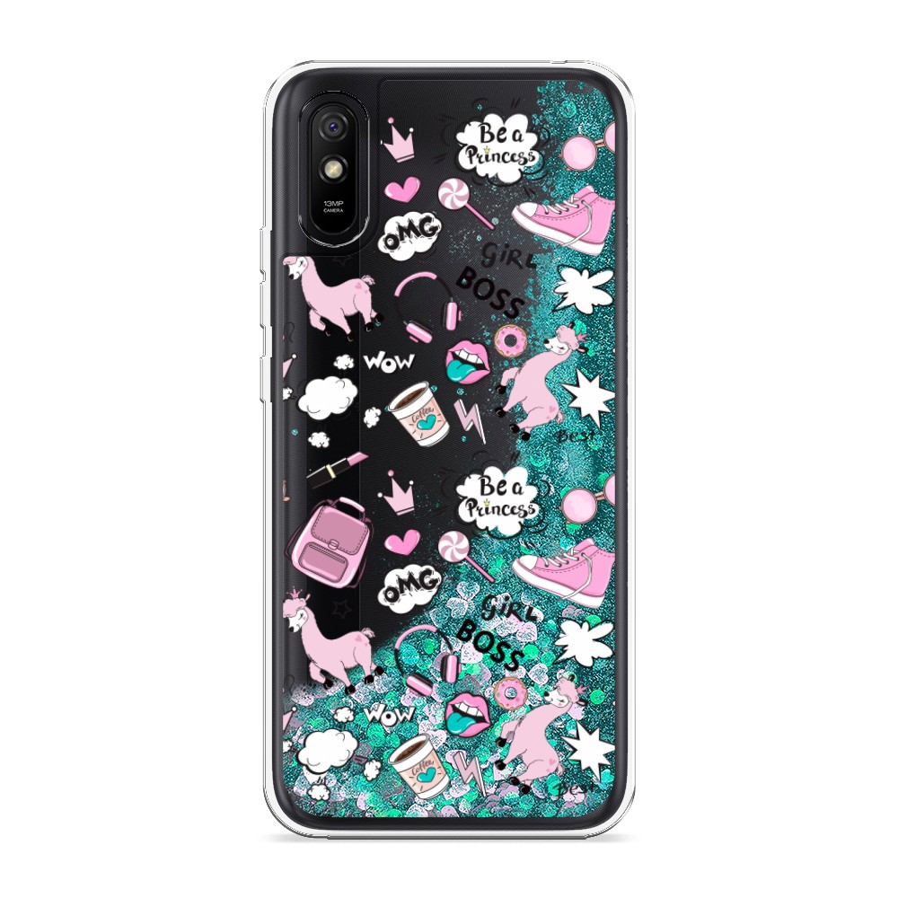 

Жидкий чехол с блестками "Стильная лама" на Xiaomi Redmi 9A