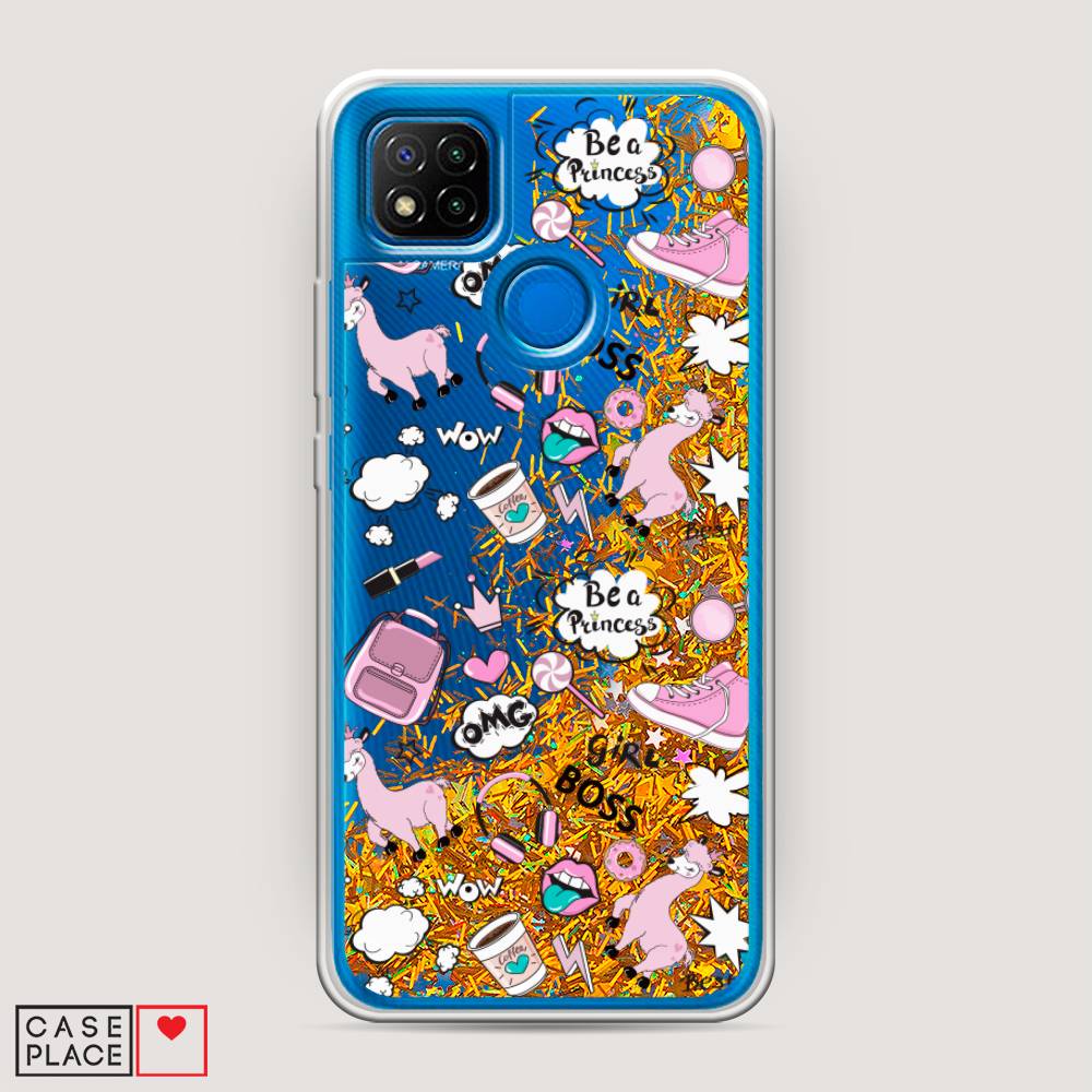 

Жидкий чехол с блестками "Стильная лама" на Xiaomi Redmi 9C, 39090-1